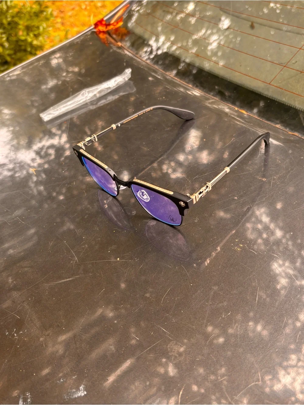 Chrome Hearts Unisex Metal Frame Glasses with Purple-Tinted Lenses